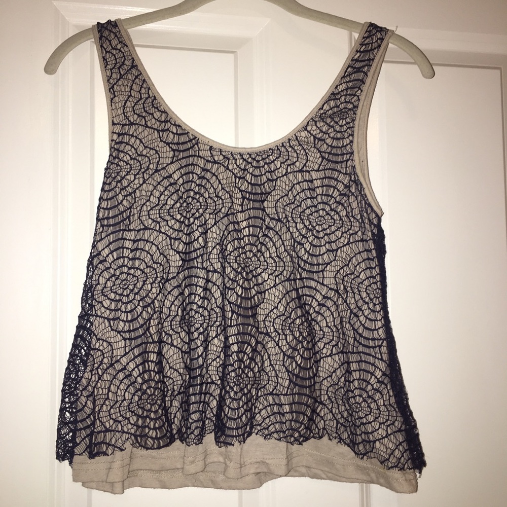 Navy Lace Overlay Crop Top from Urban Outfitters
